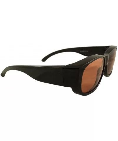 Men Women Blue Blocking Fit Over Sunglasses With HD Copper Driving Lenses - Medium Rectangular Black - CD12N7CESSK $9.07 Wrap