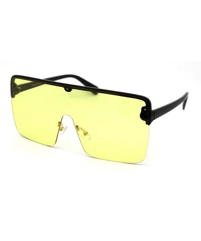 80s Retro Robotic Large Shield Flat Top Plastic Sunglasses - Black Yellow - CV18XY5H3DG $11.53 Shield