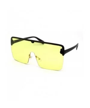 80s Retro Robotic Large Shield Flat Top Plastic Sunglasses - Black Yellow - CV18XY5H3DG $11.53 Shield