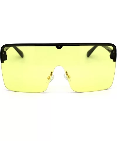 80s Retro Robotic Large Shield Flat Top Plastic Sunglasses - Black Yellow - CV18XY5H3DG $11.53 Shield