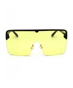 80s Retro Robotic Large Shield Flat Top Plastic Sunglasses - Black Yellow - CV18XY5H3DG $11.53 Shield