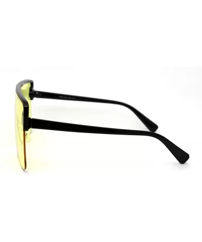 80s Retro Robotic Large Shield Flat Top Plastic Sunglasses - Black Yellow - CV18XY5H3DG $11.53 Shield