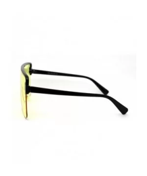 80s Retro Robotic Large Shield Flat Top Plastic Sunglasses - Black Yellow - CV18XY5H3DG $11.53 Shield