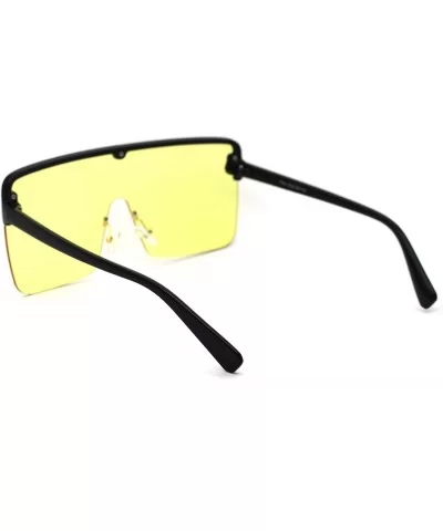 80s Retro Robotic Large Shield Flat Top Plastic Sunglasses - Black Yellow - CV18XY5H3DG $11.53 Shield