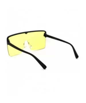 80s Retro Robotic Large Shield Flat Top Plastic Sunglasses - Black Yellow - CV18XY5H3DG $11.53 Shield