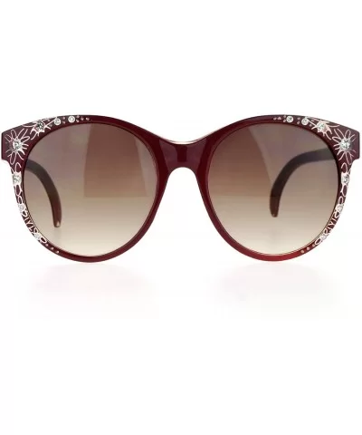 Floral Rhinestone Fashion Sunglasses Womens Oversized Round Frame - Maroon - C91884YZ6T2 $7.11 Oversized