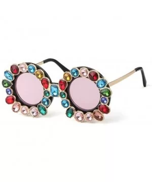 Fashion Designer Rhinestone Sunglasses Vintage - Purple - CY18NZ8N8S2 $13.38 Round