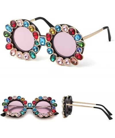 Fashion Designer Rhinestone Sunglasses Vintage - Purple - CY18NZ8N8S2 $13.38 Round