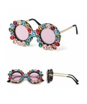 Fashion Designer Rhinestone Sunglasses Vintage - Purple - CY18NZ8N8S2 $13.38 Round