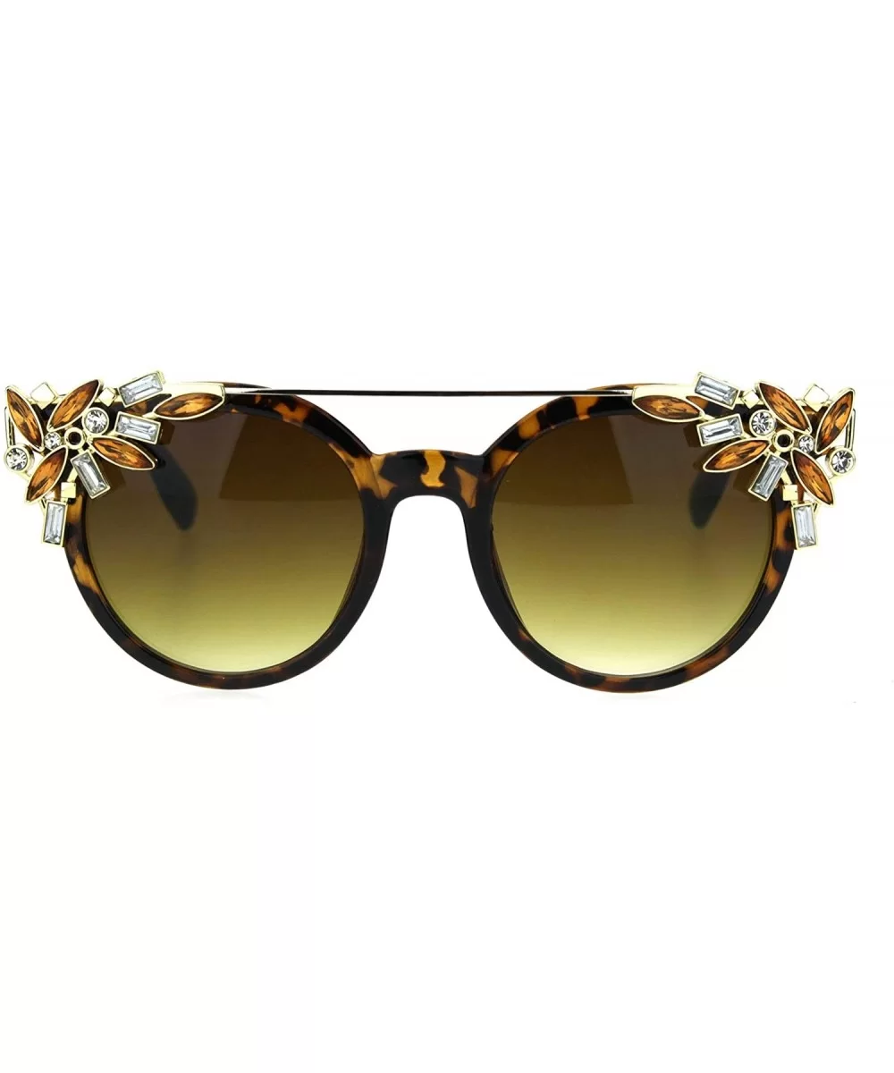 Fancy Rhinestones Fashion Womens Sunglasses Bling Metal Top UV 400 - Tortoise Gold Brown - CQ186RNNLQI $10.90 Butterfly