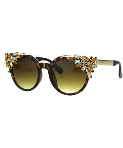 Fancy Rhinestones Fashion Womens Sunglasses Bling Metal Top UV 400 - Tortoise Gold Brown - CQ186RNNLQI $10.90 Butterfly