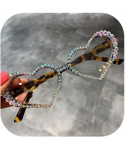 Vintage Heart Sunglasses Women Luxury Rhinestone Decoration Cat Eye Men Eyeglasses Oculos Clear Glasses - Leopard - C7197A2IQ...