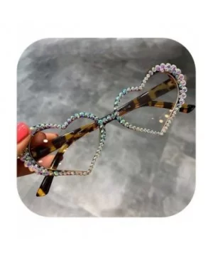 Vintage Heart Sunglasses Women Luxury Rhinestone Decoration Cat Eye Men Eyeglasses Oculos Clear Glasses - Leopard - C7197A2IQ...