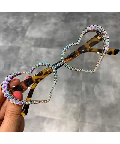 Vintage Heart Sunglasses Women Luxury Rhinestone Decoration Cat Eye Men Eyeglasses Oculos Clear Glasses - Leopard - C7197A2IQ...