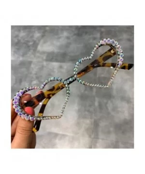 Vintage Heart Sunglasses Women Luxury Rhinestone Decoration Cat Eye Men Eyeglasses Oculos Clear Glasses - Leopard - C7197A2IQ...