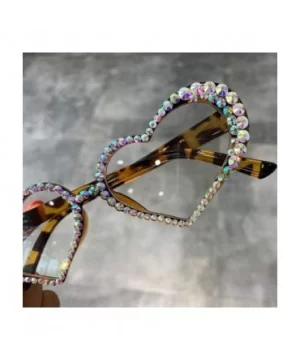 Vintage Heart Sunglasses Women Luxury Rhinestone Decoration Cat Eye Men Eyeglasses Oculos Clear Glasses - Leopard - C7197A2IQ...