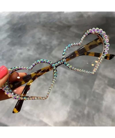 Vintage Heart Sunglasses Women Luxury Rhinestone Decoration Cat Eye Men Eyeglasses Oculos Clear Glasses - Leopard - C7197A2IQ...