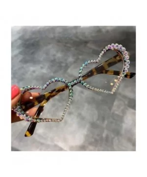 Vintage Heart Sunglasses Women Luxury Rhinestone Decoration Cat Eye Men Eyeglasses Oculos Clear Glasses - Leopard - C7197A2IQ...