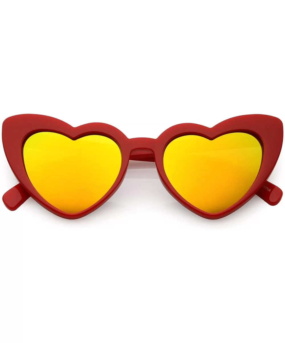 Women's Oversize Chunky Colored Mirror Lens Heart Sunglasses 51mm - Red / Orange Mirror - CL1883USIGG $6.82 Oversized