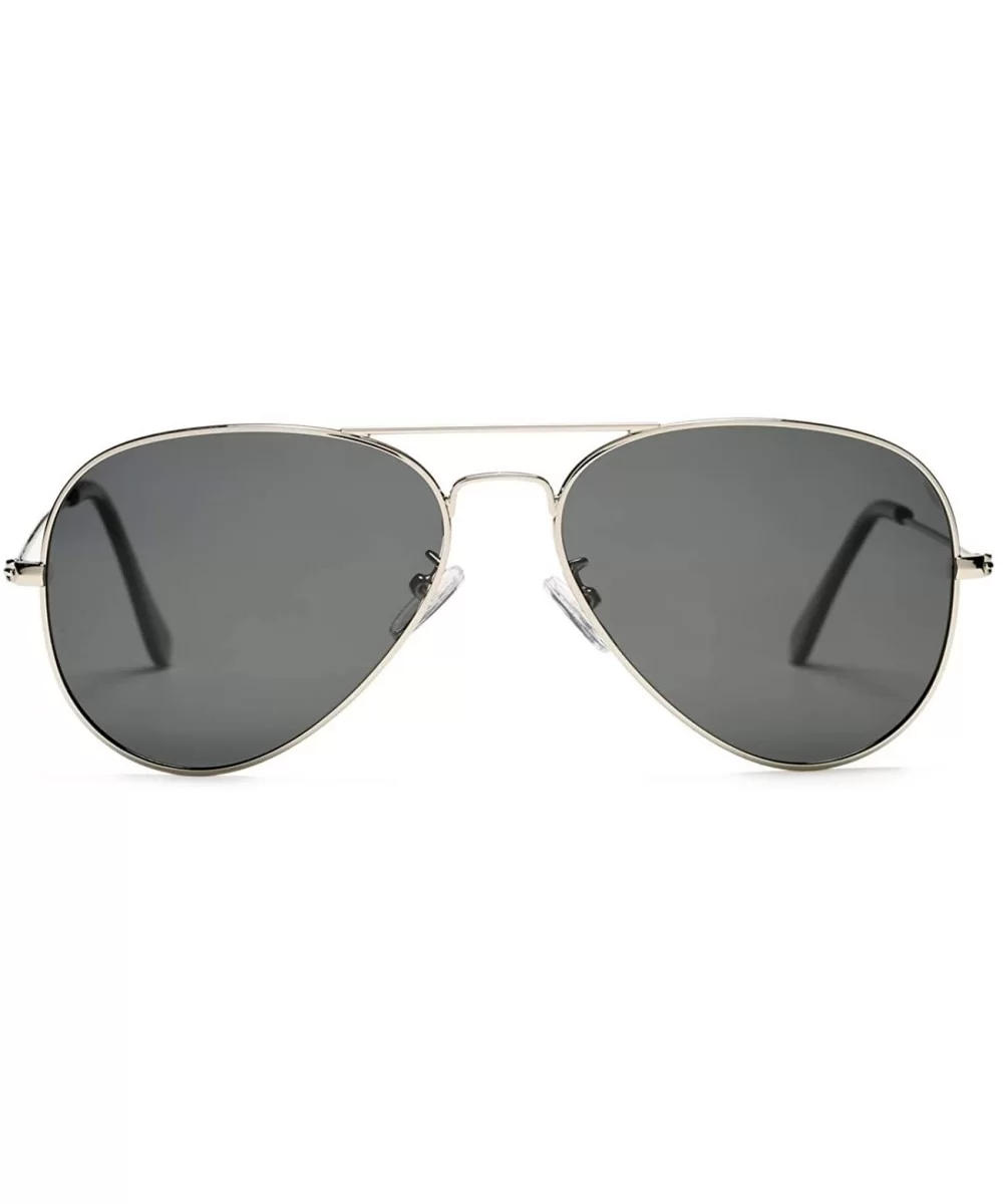 Classic Polarized Aviator Sunglasses for Men Women Metal Frame Mirrored UV400 Lens - 58mm - 01 Silver/Black - C218NW64M56 $10...