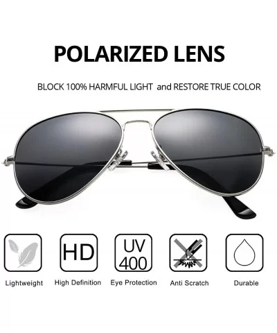 Classic Polarized Aviator Sunglasses for Men Women Metal Frame Mirrored UV400 Lens - 58mm - 01 Silver/Black - C218NW64M56 $10...