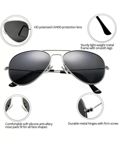 Classic Polarized Aviator Sunglasses for Men Women Metal Frame Mirrored UV400 Lens - 58mm - 01 Silver/Black - C218NW64M56 $10...