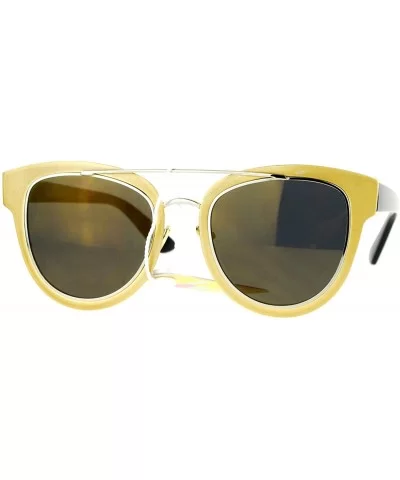 Flat Lens Unique Double Frame Metal Horn Rim Sunglasses - Gold Brown - CG1203SDDZ9 $8.68 Wayfarer