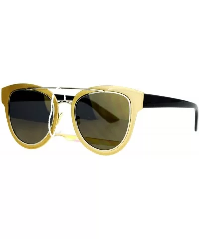 Flat Lens Unique Double Frame Metal Horn Rim Sunglasses - Gold Brown - CG1203SDDZ9 $8.68 Wayfarer