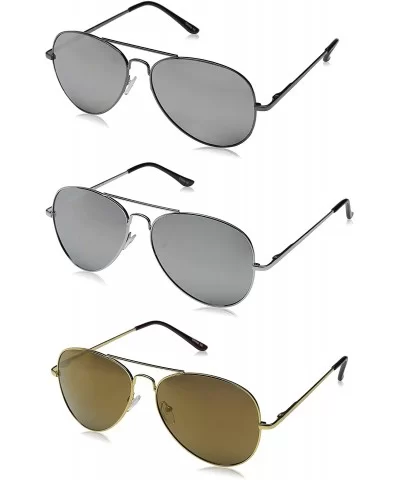 Premium Mirrored Aviator Top Gun Sunglasses w/ Spring Loaded Temples - 3-pack - Silver + Gold + Gunmetal - C012ECUDQ47 $11.34...