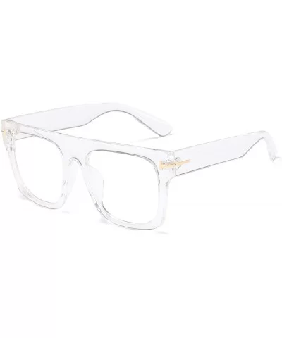 Unisex Large Square Optical Eyewear Non-prescription Eyeglasses Flat Top Clear Lens Glasses Frames - Transparent - CS18Q74YT4...