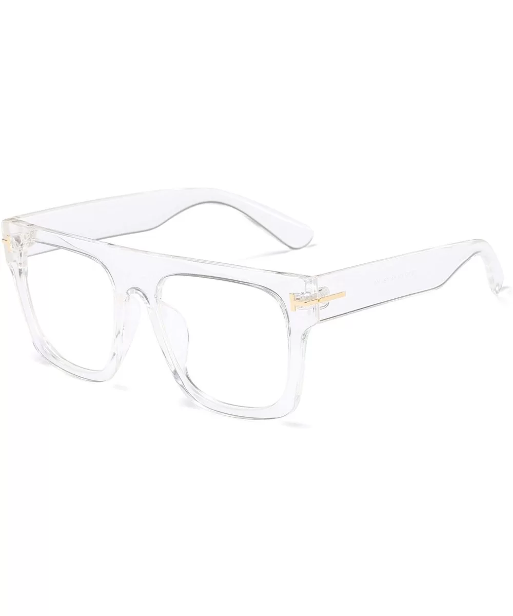 Unisex Large Square Optical Eyewear Non-prescription Eyeglasses Flat Top Clear Lens Glasses Frames - Transparent - CS18Q74YT4...