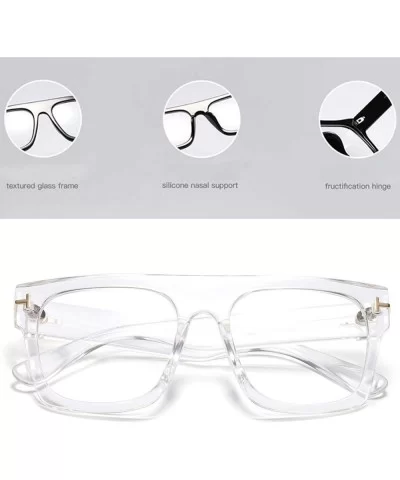 Unisex Large Square Optical Eyewear Non-prescription Eyeglasses Flat Top Clear Lens Glasses Frames - Transparent - CS18Q74YT4...