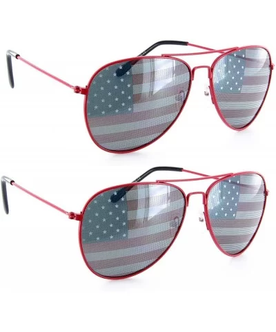 Patriotic American Flag Aviator Sunglasses USA Glasses Gift Set for Men Women - Red - CR11N0HP9XF $5.78 Aviator