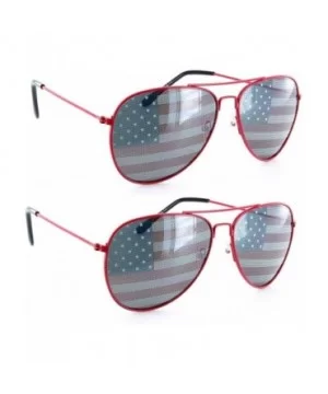 Patriotic American Flag Aviator Sunglasses USA Glasses Gift Set for Men Women - Red - CR11N0HP9XF $5.78 Aviator