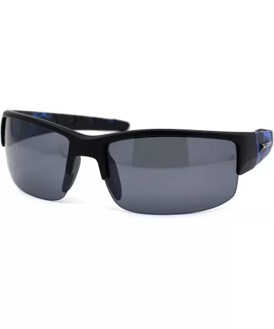 Flaming Arm Rectangular Half Rim Matte Sport Sunglasses - Black Blue Black - CA195ZRSIXX $7.55 Sport