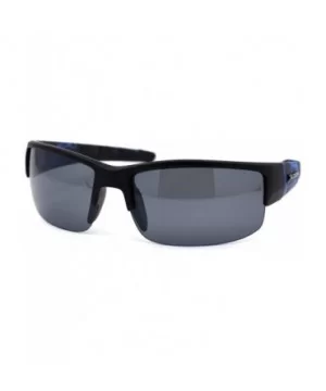 Flaming Arm Rectangular Half Rim Matte Sport Sunglasses - Black Blue Black - CA195ZRSIXX $7.55 Sport