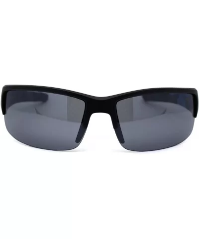 Flaming Arm Rectangular Half Rim Matte Sport Sunglasses - Black Blue Black - CA195ZRSIXX $7.55 Sport