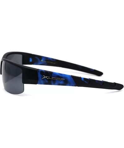 Flaming Arm Rectangular Half Rim Matte Sport Sunglasses - Black Blue Black - CA195ZRSIXX $7.55 Sport