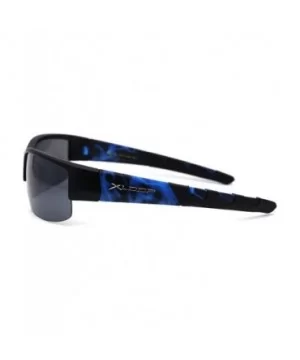 Flaming Arm Rectangular Half Rim Matte Sport Sunglasses - Black Blue Black - CA195ZRSIXX $7.55 Sport