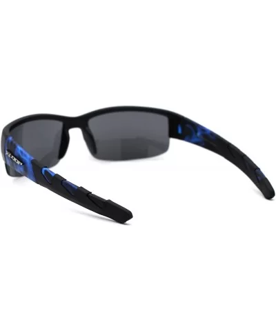 Flaming Arm Rectangular Half Rim Matte Sport Sunglasses - Black Blue Black - CA195ZRSIXX $7.55 Sport