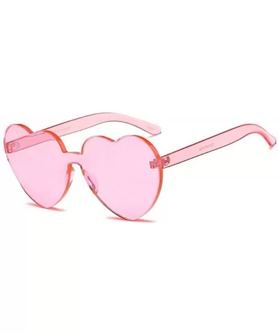 Women Heart Eyewear Rimless Lovely Ultra-Bold Colorful Mono Block Sunglasses - Pink - CQ18805GINM $12.56 Rimless