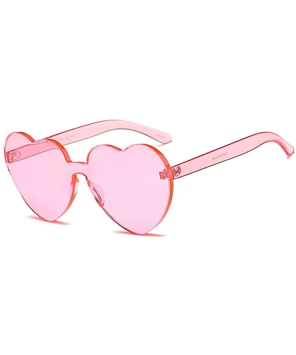 Women Heart Eyewear Rimless Lovely Ultra-Bold Colorful Mono Block Sunglasses - Pink - CQ18805GINM $12.56 Rimless