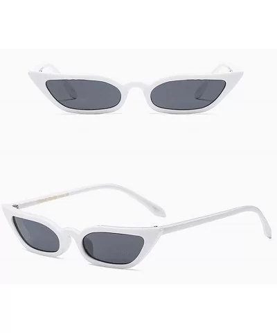 Cateye Sunglasses Narrow for Women Fashion Retro Vintage Narrow Clout Goggles Plastic Frame - White - CW193TD8428 $5.05 Sport