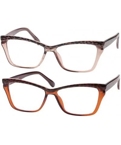 Womens Leopard Butterfly Reading Glasses Fashion Eye Glass Frame - 2 Pairs / Gray + Tea - C718IIQ0C63 $8.56 Round