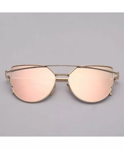 Designer Cat Eye Sunglasses Women Vintage Metal Reflective Glasses Mirror Retro - Gold White - CW198ZXW06Q $34.41 Aviator