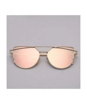 Designer Cat Eye Sunglasses Women Vintage Metal Reflective Glasses Mirror Retro - Gold White - CW198ZXW06Q $34.41 Aviator