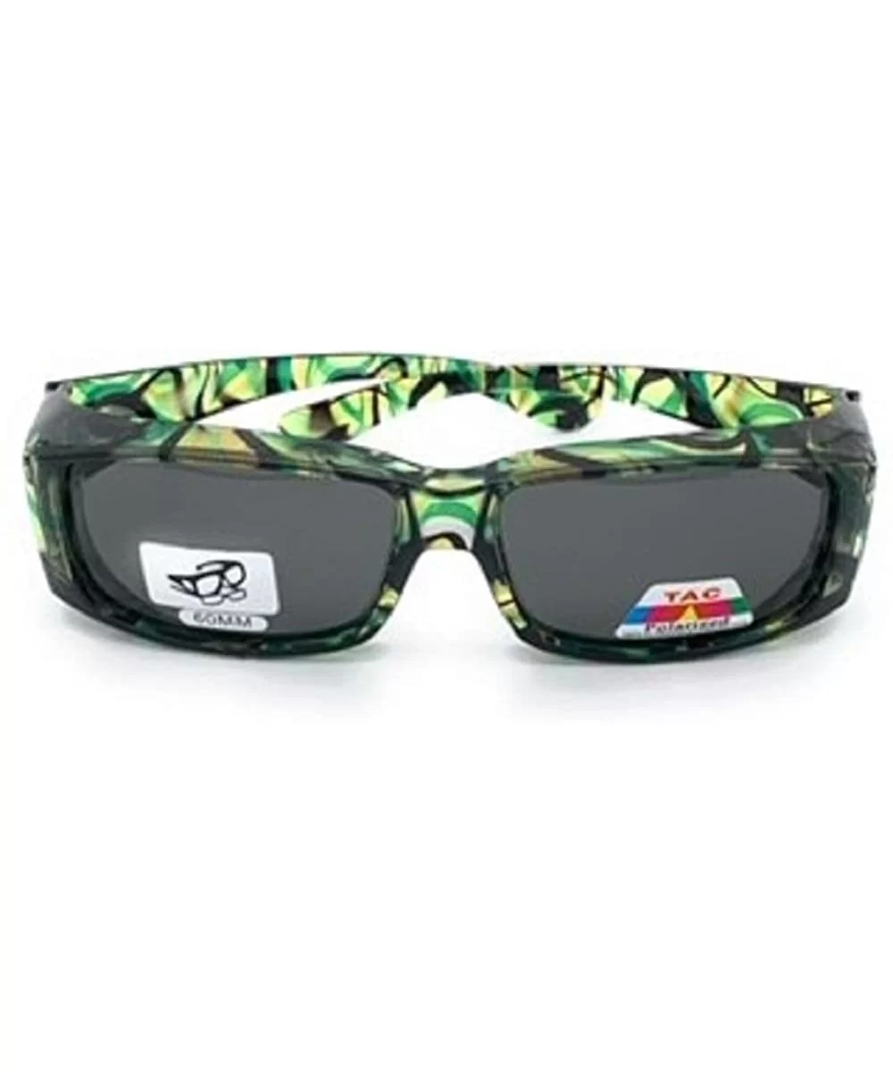 Polarized Lenscovers Fit Wear Over Glasses Rectangular Sunglasses - 60mm - Green - CA1979XEA2K $13.09 Oval