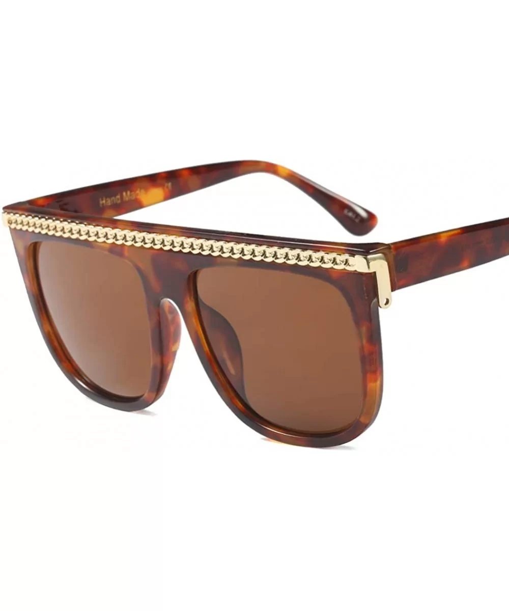 Fashion Chain Sunglasses Men Oversized Square Sun Glasses for Women Accessories (leopard) - CC18KHZUWQ3 $6.97 Square