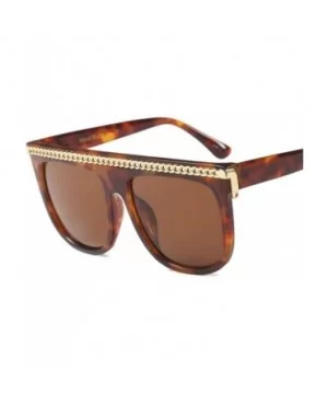 Fashion Chain Sunglasses Men Oversized Square Sun Glasses for Women Accessories (leopard) - CC18KHZUWQ3 $6.97 Square