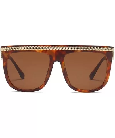 Fashion Chain Sunglasses Men Oversized Square Sun Glasses for Women Accessories (leopard) - CC18KHZUWQ3 $6.97 Square